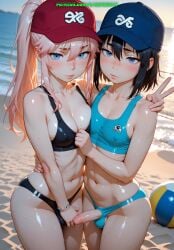 1femboy 1futa abs ai_generated ass balls bikini breasts bulge dickgirl femboy futanari intersex male meybekity otoko_no_ko penis trap yaoi