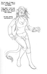 1futa amanda_(tcitw) anthro arania boots breasts claws cleavage clothed clothing dialogue english_text felid footwear futanari genitals gynomorph hair herm hermaphrodite hi_res intersex lion mammal multi_genitalia navel page_98 pantherine penis pussy solo tail_tuft text the_cabin_in_the_woods_(arania) transformation tuft whiskers