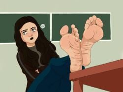 1girls auburn_hair big_feet black_hair blue_eyes emo feet feet_up female female_only foot_fetish foot_focus goth huge_feet max_mayfield red_hair shiny_feet stranger_things tagme