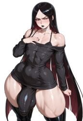 1boy 2025 abs ai_generated ambiguous_gender angry angry_expression black_hair blush bort_(land_of_the_lustrous) bra bulge choker curvy curvy_figure femboy fut4lov3r houseki_no_kuni land_of_the_lustrous lipstick long_hair male mostly_clothed muscles penis_bulge self_upload thick_thighs thigh_boots thighs trap white_skin wide_hips