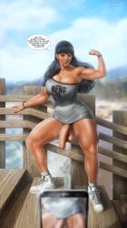 armpit armpit_hair bangs big_balls big_breasts big_penis black_hair blush blushing_at_viewer bottomless breasts cleavage cleavage_overflow dickgirl earbuds english english_text exibitionism female filming flexing flexing_bicep flexing_muscles foreskin freckles freckles_on_breasts freckles_on_face futanari green_eyes hood hot jojobanks licking_teeth long_hair looking_at_viewer muscles muscular muscular_futa muscular_thighs original original_character phone phone_screen pov pov_eye_contact precum pubic_hair public_exposure public_indecency public_nudity recording recording_on_phone smile smiling smiling_at_viewer solo_futa speech_bubble summer sweat sweatdrop sweating sweaty_body tanned tanned_girl tanned_skin thick_thighs uncut veiny_penis