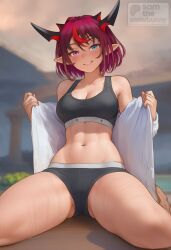 1girls 2d ai_generated ass back big_ass breasts female female_focus from_behind full_body hololive hololive_english hololive_english_-promise- horns irys irys_(hololive) long_hair looking_at_viewer medium_breasts pale_skin pale_skinned_female panties patreon_username queen_of_spades sam_the_snowbunny sports_bra tattoo
