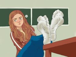 1girls auburn_hair blue_eyes dirty dirty_feet dirty_socks feet feet_up female female_only foot_fetish foot_focus ginger_hair max_mayfield red_hair socks solo stranger_things tagme