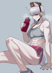 1girls abs athletic athletic_female blush blush gold_ship_(umamusume) looking_at_viewer muscles muscular muscular_female ratatatat74 sports_bra sports_shorts sportswear sweat sweating tagme umamusume umamusume_pretty_derby