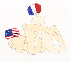 2girls american_flag big_breasts breasts countryhumans countryhumans_girl female female_only flawsy france france_(countryhumans) french_flag lesbian multiple_girls personification tribadism united_states_of_america united_states_of_america_(countryhumans) yuri