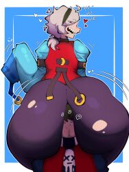 1boy 1boy1girl 1girls ass ass_bigger_than_head ass_focus big_ass black_hair brawl_stars bubble_ass bubble_butt child_bearing_hips clothing colette_(brawl_stars) edgar_(brawl_stars) female female_focus head_between_ass head_in_ass heart_symbol high_resolution huge_ass large_filesize laugh laughing light-skinned_female light-skinned_male long_sleeves luizinbk male ponytail scarf sharp_teeth short_hair simple_background smile thick_thighs thighs unconscious unconscious_male very_high_resolution white_hair wide_hips