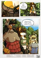 absurd_res anthro big_breasts black_hair blonde_hair blue_eyes breasts brown_body brown_eyes brown_eyes brown_fur brown_hair canid canine canis comic domestic_dog fantasy female fox fur german_spitz grace_o'malley hair hi_res lagomorph large_spitz leporid long_hair madlaine_mckraven mammal markings medieval megan_bryar rabbit red_eyes spitz spots spotted_body spotted_fur the_quest_for_quests tqfq white_body white_fur yellow_body yellow_fur zaiksmckraven