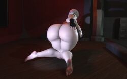 3d 3d_(artwork) apartment big_ass big_breasts black_bra cyberpunk_background fishnet_armwear garycamehome goth goth_girl huge_ass nier:_automata nier_(series) soles solo solo_female solo_focus thick_thighs thong voluptuous voluptuous_female white_hair wooden_floor yorha_2b
