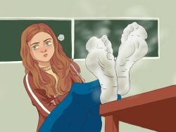 1girls auburn_hair blue_eyes dirty dirty_feet dirty_socks feet feet_up female female_only foot_fetish foot_focus ginger_hair max_mayfield red_hair smell smelly smelly_feet socks solo steamy_feet stinky_feet stranger_things tagme