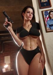 1girls 2025 3d biohazard blue_eyes breasts brown_hair clothed clothed_female covered_breasts crop_top female female_only granny_panties gun hand_on_hip hell4ide high-waist_panties highleg_panties holding_gun holding_pistol holding_weapon indoors jill_valentine jill_valentine_(sasha_zotova) legs_together looking_at_viewer midriff midriff_baring_shirt navel nipple_bulge no_nude no_nudity no_visible_genitalia no_visible_nipples non-nude non_nude panties pink_lipstick pistol pokies resident_evil resident_evil_3 resident_evil_3_remake short_hair skimpy skimpy_clothes solo standing underboob weapon wet wet_body