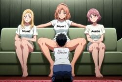 1boy 3woman 3women ai_generated aunt cunnilingus family female femdom licking_pussy male mother mother_and_son pussy son