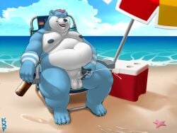 absurd_res anthro balls bear belly bodily_fluids cum cum_string erection genital_fluids genitals hi_res kronexfire male mammal nipples nude overweight overweight_male penis solo toza