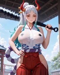 1girls ai_generated ai_video animated big_breasts blue_hair breasts brown_eyes clothed clothing curvaceous curvy curvy_body curvy_female curvy_figure ear_piercing earrings female female_focus female_only gradient_hair hi_res highres hoop_earrings horned_female horned_humanoid horns humanoid kimono light-skinned_female light_skin long_hair looking_at_viewer multicolored_hair no_bra one_piece oni oni_horns revealing_clothes safe_for_work sideboob simple_background solo solo_female solo_focus stable_diffusion tagme toei_animation two_tone_hair video white_hair wide_hips yamato_(one_piece) youkai