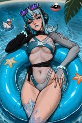 1girls asian asian_female blue_eyes blue_hair breasts cleavage curvy curvy_figure female hand_on_hip heterochromia hips korean korean_female large_breasts light-skinned_female long_hair looking_at_viewer luna_snow luna_snow_(cool_summer) luna_snow_(marvel_rivals) marvel marvel_rivals multicolored_hair official_alternate_costume one-piece_swimsuit prixmal seol_hee short_hair smile split-color_hair swimsuit thighs two-tone_hair venom_(marvel) venom_(marvel_rivals) white_hair