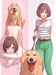barefoot blush_lines brown_hair feet hearts_around_head laying_on_stomach submissive_female