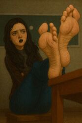 1girls ai_assisted ai_generated auburn_hair big_feet black_hair blue_eyes emo feet feet_up female female_only foot_fetish foot_focus goth huge_feet max_mayfield red_hair shiny_feet stranger_things tagme