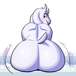 absurd_res anthro ass big_butt blush boss_monster_(undertale) bovid caprine dildo dildo_sitting eyebrows eyelashes female floppy_ears fur hi_res horn long_ears looking_at_viewer looking_back lovetopullmicke mammal mature_anthro mature_female motion_lines nude onomatopoeia penetration sex_toy solo sound_effects tail text toriel undertale_(series) white_body white_fur white_tail