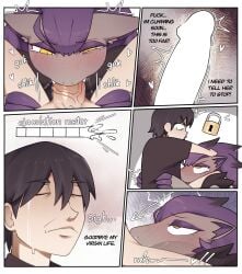 anthro anthro_penetrated biped black_body black_fur black_hair blush comic dialogue duo erection eyelashes fellatio female female_penetrated fur generation_5_pokemon genitals grey_body grey_fur hair hi_res human human_on_anthro human_penetrating human_penetrating_anthro interspecies male male/female male_on_anthro male_penetrating male_penetrating_female mammal nintendo oral oral_penetration penetration penile penile_penetration penis pokemon pokemon_(species) pupils purple_body purple_fur sex shiny_pokemon svkhaiminh text zoroark