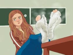 1girls auburn_hair blue_eyes dirty dirty_feet dirty_socks feet feet_up female female_only foot_fetish foot_focus ginger_hair max_mayfield red_hair ripped_socks smell smelly smelly_feet soles soles_female solo steamy_feet stinky_feet stranger_things tagme