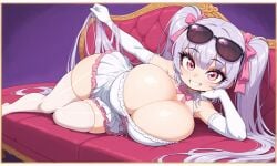 ai_generated bangs beauty blue_hair blush breasts busty cleavage collarbone couch curvy cute dress female female girl hair_between_eyes hourglass_figure huge_breasts long_hair looking_at_viewer oppai pink_eyes ribbon_in_hair riko_(shuz) shiny_hair shiny_skin shortstack skindentation solo stockings stretched_clothing thebillai thighhighs tight_clothes velvet very_long_hair voluptuous white_dress wide_hips