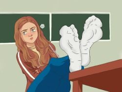 1girls auburn_hair blue_eyes feet feet_up female female_only foot_fetish foot_focus ginger_hair max_mayfield red_hair socks solo stranger_things tagme