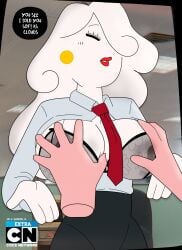 1girls bra breasts cartoon_network female fondling fondling_breast gosgoz male office_lady partial_male see-through see-through_bra text the_amazing_world_of_gumball yuki_yoshida