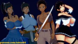 3d 4girls alternate_costume artist_name avatar_legends bare_shoulders big_breasts black_hair black_lipstick blue_eyes clothing crown curvy dress female female_only fishnets goth gothic_lolita hands_behind_head holding_weapon huge_breasts koikatsu korra large_breasts looking_at_each_other looking_at_viewer naomi_(takeo92) patreon pinup pirate princess resident_evil resident_evil_5 revealing_clothes school_uniform sheva_alomar short_hair side_view sideboob skirt smile smirk smooth_skin stockings sword takeo92 text the_avatar the_legend_of_korra thick_thighs tight_clothing underboob upskirt water_tribe wide_hips