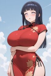 ai_generated china_dress chinese_clothes gtsrak huge_breasts hyuuga_hinata naruto red_dress