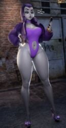 1girls 3d breasts dc dc_comics english_text female female_focus female_only large_breasts rachel_roth raven_(dc) smitty34 solo teen_titans text thick_thighs thighs wide_hips