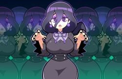 1girls black_eyes breasts curvy female female_focus female_only goth goth_girl hex_maniac hex_maniac_(z-a) huge_breasts long_hair looking_at_viewer npc_trainer pokemon pokemon_legends:_z-a purple_hair scott_falco scottfalco_(artist) solo solo_female solo_focus spiral_eyes thick_thighs wide_hips