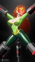 4headboiii aquaman_(series) ball_gag bondage cleavage dc_comics female_only femsub gag hypnosis long_hair mera mind_control one_eye_closed one_eye_open orange_hair restrained solo spiral vibrator visor