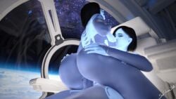 3d 3d_(artwork) big_ass big_breasts black_hair blue_body blue_skin breasts chair chair_position chair_sex cortana female futa_on_female futanari halo_(game) halo_(series) hand_on_ass intersex selfcest sitting sitting_on_lap suefantasy3dx