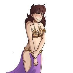 1girls bikini_top cleavage cosplay embarrassed female female_only human human_only jaiden jaiden_animations jaidenanimations light-skinned_female light_skin medium_breasts slave_bikini slave_leia_(cosplay) solo somebodyendme18 star_wars wide_hips youtube youtuber