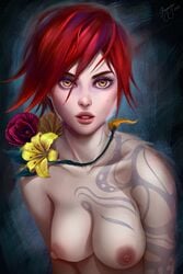 1girls areolae borderlands borderlands_2 breasts erect_nipples female female_only lilith_(borderlands) looking_at_viewer mole nipples nude portrait prywinko red_hair short_hair solo solo_focus tattoo