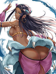 1girls alternate_costume arabian_clothes ass ass_shot back_view belly_dancer belly_dancer_outfit big_butt blue_eyes bubble_butt costume dancer dancing dark-skinned_female dark_skin dohidoide_(cosplay) egyptian_clothes exposed_ass female female_only harem_girl harem_outfit harem_pants hi_res highres hoop_earrings jewelry jojobirdz middle_eastern_clothing nessa_(pokemon) persian_clothing pink_clothing pokemon pokemon_(cosplay) pokemon_ss solo solo_female toxapex_(cosplay) turkish_clothing voluptuous white_background