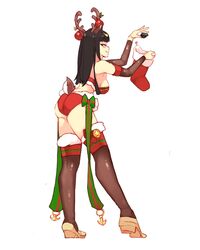 1girls alternate_costume ass bare_thighs big_ass big_breasts bikini black_hair brown_eyes christmas coal fire_emblem fire_emblem_awakening fire_emblem_heroes long_hair looking_at_viewer naughty_face nintendo red_panties rtil seductive seductive_smile socks solo solo_female tharja_(fire_emblem) tharja_(winter)_(fire_emblem) thick_thighs thighhighs thighs