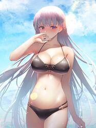 1girls alternate_breast_size big_breasts bikini black_bikini black_swimsuit breasts collarbone fire_emblem fire_emblem:_the_binding_blade itaco large_breasts long_hair looking_at_viewer nintendo purple_eyes purple_hair solo solo_female sophia_(fire_emblem) swimsuit very_long_hair