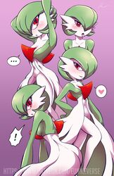 anthro cleavage eunnie gardevoir green_hair heart heart_eyes nintendo pokémon_(species) pokemon pokemon_(species) pose red_eyes seductive seductive_gaze seductive_look seductive_smile