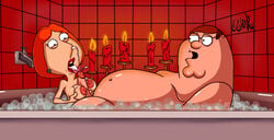 1boy 1boy1girl 1girls ahe_gao areolae bathing bathroom bathtub bbw breasts bubbles candle candlelight canon_couple comedy_central cum cum_in_mouth cum_on_breasts family_guy fat_man father female flame glasses husband husband_and_wife lois_griffin lovers male mother penis peter_griffin red_hair romantic semen soap thewink tongue tongue_out tub wife