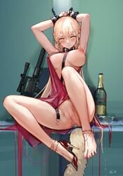 anal bondage breasts dress feet girls'_frontline gun heels iuui nipples no_bra nopan ots-14_(girls'_frontline) pussy skirt_lift tail uncensored westking