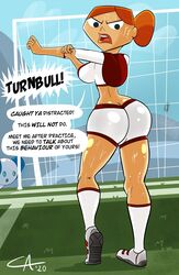 1girls ameizing_lewds angry ass athletic athletic_female background_character big_ass big_breasts big_butt bubble_ass bubble_butt bust busty cartoon_network clothes curvaceous curves curvy curvy_body curvy_female curvy_figure curvy_hips dialogue grass hair_bun hourglass_figure huge_ass huge_breasts large_breasts midriff pe_teacher_(robotboy) robotboy robotboy_(character) short_hair short_shorts slim_waist soccer_field solo speech_bubble sweat sweaty symbol tight_clothes voluptuous waist watermark wide_hips