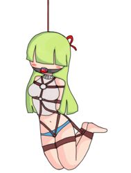 ball_gag bondage cami_(fnafhs) excited female fnafhs fnafhs_bondage fnafhs_z3ro green_hair long_hair red_eyes suspension tied_up