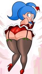 ass blushmallet christmas commission garter_straps gloves heels high_heels legs lipstick looking_at_viewer pinup shiny smile stockings unity(unitymagic)