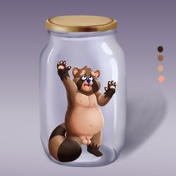 1:1 2020 absurd_res against_glass anthro balls belly biped bodily_fluids brown_body canid canine cum cum_jar cum_jar_(meme) digital_media_(artwork) flaccid fur furry_only genital_fluids genitals glass hair hand_on_glass hi_res humanoid_genitalia implied_cum_jar jar male male_only mammal micro moobs navel nipples nude open_mouth overweight overweight_anthro overweight_male penis raccoon_dog siblu sibluself simple_background small_penis solo tanuki tongue