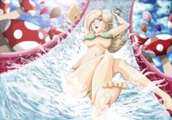 ! 1girls balloon balloons barefoot bikini bikini_malfunction blonde_hair blue_eyes blush breasts cleavage crown feet female human jay_phenrix luma mario_(series) mushroom nintendo o_o princess_rosalina soles straight_hair super_mario_bros. surprised swimsuit underboob wardrobe_malfunction water_slide wedgie wink