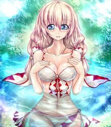 big_breasts bikini blonde_hair blue_eyes breasts final_fantasy final_fantasy_tactics final_fantasy_tactics_(original) large_breasts looking_at_viewer swimming swimsuit tagme water white_mage white_mage_(fft)