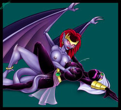 2girls alien alien_girl alien_humanoid anklet breast_squeeze breasts bushido cartoon_network closed_eyes crossover crossover_pairing demon demona disney duck_dodgers earrings female female_focus female_only gargoyle gargoyles glowing_eyes hair lactation large_breasts lipstick long_hair looney_tunes makeup martian martian_(duck_dodgers) multiple_girls nipple_piercing nipples pointy_ears pussy_juice queen_tyr'ahnee red_eyes red_hair tail_insertion tail_sex thick_nipples vaginal_penetration warner_bros warner_brothers wings yuri