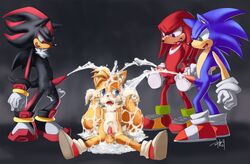 2009 anthro canine cum echidna excessive_cum fox fur hedgehog interspecies knuckles_the_echidna male male_only mammal multiple_males nude penis purplekecleon shadow_the_hedgehog sitting sonic_(series) sonic_the_hedgehog standing tagme tails yaoi