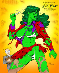 1girls 2007 alternate_version_available avengers big_breasts breasts color colored female female_focus green-skinned_female green_eyes green_hair green_skin hulk_(series) jeff_moy long_hair marvel marvel_comics nipples panties pubic_hair she-hulk solo thong torn_clothes transformation