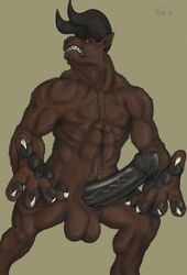 2009 anthro berserk claws demon fur horns huge_balls huge_cock male male_only monster muscular rov solo standing zodd_(berserk)